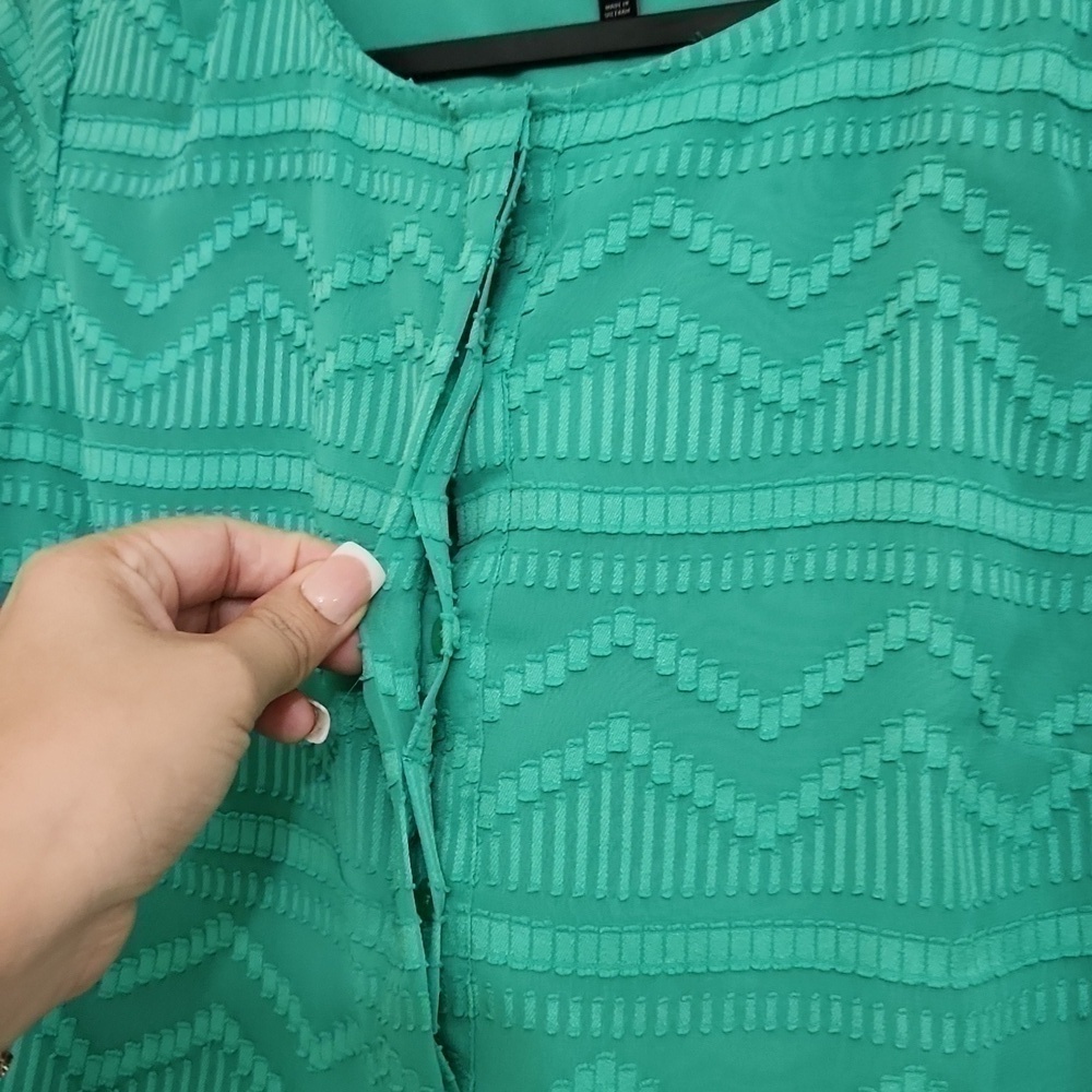 Green Knit Talbots Blouse Sheer sleeve Abstract Pattern Medium career party - Picture 3 of 8